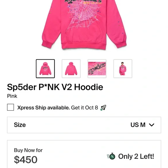 Sp5der P*NK V2 Hoodie - Tags On - Size Medium is available for